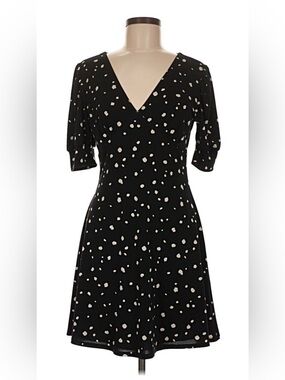Polka Dot V-Neck Mini Dress in Black and White